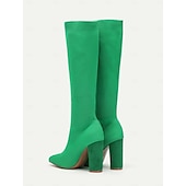 cheap Fashion Boots-Women&#039;s Stretchy Knit Knee-High Boots with Chunky Heels – Elegant Green Fashion Boots for Fall/Winter