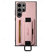 זול מארז סמסונג-טלפון מגן עבור S24 Ultra Plus S23 Ultra Plus S22 Plus Ultra S25 Ultra כיסוי אחורי עם מעמד עם רצועת יד חריץ לכרטיס רטרו TPU PC עור PU