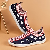 abordables Zapatillas de hombre-Zapatillas sin cordones con bandera estadounidense patriótica para hombre, zapatos casuales de punto cómodos y transpirables para uso diario