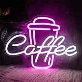 abordables Lampes néon led-enseigne au néon café - rose &amp;néon LED blanc pour café, bar, restaurant, décoration murale alimentée par USB pour chambre, pub, fête d&#039;anniversaire