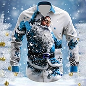 billiga Jultomtens outfit-Jul Herr jultomten Skjorta Knapp upp skjorta Långärmad Ledigt Festkvällskläder Dagligen Höst Vinter Vår &amp; sommar Tröjkrage Knappen uppåt 3D-utskrift Gul Rubinrött Blå Grön