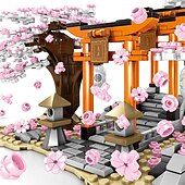 tanie Zabawki konstrukcyjne-sakura tree house building kitcity architecture inari shrine building blocks setsfor adultor wiek 12 chłopców i dziewcząt