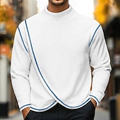 preiswerte T-Shirt mit Waffelstrick-Herren Waffelhemd Rollkragenhemd T-Shirt Langarmshirt Langarm Rollkragen Stehkragen Frühling &amp; Herbst Einfarbig Mode Designer Basic Wickeln Urlaub Straße Ausgehen Weiß Blau Marineblau Top T-Shirt für