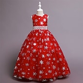 preiswerte Partykleider-kinderkleidung Mädchen Cosplay-Kleid Party Kleid Schneeflocke Ärmellos Leistung Weihnachten Gitter Rückenfrei Patchwork Schön Süß Polyester Maxi abendkleider Schaukelkleid Tüll-Kleid Winter 4-12 Jahre