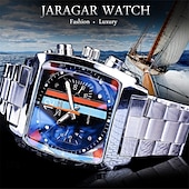お買い得  機械式腕時計-JARAGAR 569メンズ自動機械式時計 ファッションレトロデザイン スクエアダイヤル 日付週 防水スチールストラップレジャー腕時計