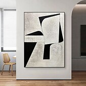 preiswerte Landschaftsgemälde-handgemaltes weiß-schwarzes Strukturgemälde übergroßes 3D handgemachtes abstraktes geometrisches Wandkunstgemälde großes minimalistisches schwarz-weißes Strukturgemälde für Wohnzimmer Schlafzimmer
