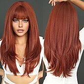 cheap Synthetic Trendy Wigs-Long Straight Wig with Bangs for Women Hair Synthetic Heat Resistant Pastel Layered Wig Sexy Colored Wig for Cosplay Christmas Gifts Party Wigs