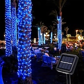 abordables Funciona con energía solar-Elegante cadena de luces de alambre de cobre alimentada por energía solar para fiestas de recepción de bodas, 100/200/300 LED con 8 modos para jardín, Navidad, bodas, fiestas&amp;amp;Decoración exterior