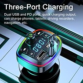 cheap Car Charger-USB Car Charger Quick Charge Bluetooth 5.0 FM Transmitter USB Type C 65W Car Fast Charging Bluetooth FM Transmitter Music Player