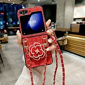 Недорогие Чехлы для Samsung-телефон Кейс для Назначение Z-флип 6 Z Flip 5 Z Flip 4 Z Flip 3 Кейс на заднюю панель с ремешком Защита от удара Ретро текстильный ТПУ