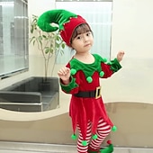 billige Barn Kostymer-Alv Drakter Julkjole Alvekostyme Cosplay Kostumer Gutt Jente Jul Spesiell Barne Jul Karneval Maskerade Jul Fest Topp Bukser Hatt