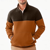 economico Felpe di base-Per uomo Felpa a nido d&#039;ape Maglione Felpa con cerniera a un quarto Nero Verde militare Blu marino Cachi Grigio chiaro Colletto Mao mezza cerniera Color Block Tasche Color Block Ufficio Sportivo