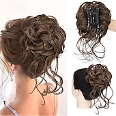 abordables Chignons-Chignon décoiffé, postiche à pince, cheveux bouclés et ondulés, faux cheveux, chignon ébouriffé, extensions de cheveux, chouchou, longue barbe, chignon, postiches pour femmes