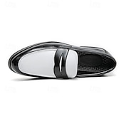 cheap Semi-Formal-Men&#039;s Two-Tone Faux Leather Slip-On Loafers – Black and White Penny Dress Shoes for Prom, Business Party, Gatsby Nightlife, Vintage 1950s Swing Look