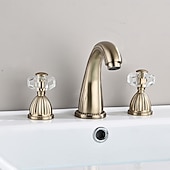cheap Bathroom Sink Faucets-Basin Faucet Antique Bronze Bathroom Sink Faucet 3 Hole Widespread Gold Basin Mixer Hot and Cold Water Tap