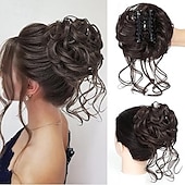 abordables Chignons-Chignon décoiffé, postiche à pince, cheveux bouclés et ondulés, faux cheveux, chignon ébouriffé, extensions de cheveux, chouchou, longue barbe, chignon, postiches pour femmes