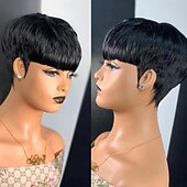economico Parrucche di capelli veri senza cuffia-parrucca pixie cut parrucche di capelli umani per donne nere parrucche pixie cut a strati corti parrucche completamente fatte a macchina parrucche vergini brasiliane di capelli umani per donne