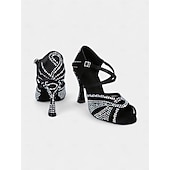 economico Scarpe per balli latini-tacchi da ballo da donna con strass dorati, cinturini incrociati e suola in pelle scamosciata, ideali per spettacoli di ballo da sala e latino