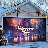 billige Garasje- og dørbanner-nyttår garasjeportdeksel ballonger fyrverkeri utendørs banner stort bakteppe for ferie utendørs garasjeport hjem veggdekorasjoner