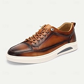 preiswerte Premium Leder Sneaker-Men's Blue Genuine Leather Casual Sneakers Lace-Up Lightweight Comfort Walking Shoes for Daily Wear, Travel, Commuting, Weekend Outings and Smart Casual Style