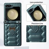 お買い得  サムスン用ケース-電話 ケース 用途 Z Flip 5 Z Flip 4 Z Flip 3 バックカバー スタンド付き ストラップ付き リストストラップ付き レトロ風 TPU PUレザー
