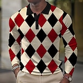 voordelige Color Block Polo voor heren-Voor heren Ruitjes Wafel Poloshirts Golfshirt Lange mouw Poloshirt Overhemden met kraag Vintage Casual Vakantiekleding Formele kleding Festivalkleding Knop 3D-afdrukken Lente Herfst Winter Multi Color