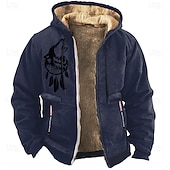 abordables Sudaderas de Caza-Hombre Lobo Vellón Sudaderas Manga Larga Sudaderas Con Capucha Diario Caza Otoño Invierno Negro Azul Piscina Marrón Ropa Diseñador Impresión gráfica S M L XL XXL XXXL
