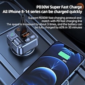 cheap Car Charger-Car Charger 30W Fast Charging Adapter FM Bluetooth Transmitter Handsfree Call with Voltage Monitor MP3 Player for IPhone Samsung
