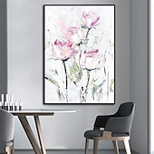 abordables Peintures fleurs/botaniques-Fait à la main Peinture à l&#039;huile Hang-peint Peint à la main Verticale Abstrait A fleurs / Botanique Moderne Rideau (sans cadre)