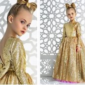 baratos Vestidos de Festa-Infantil Para Meninas Vestido de festa Côr Sólida Sem Manga Manga Longa Espetáculo Com Transparência Princesa Doce Com Transparência Longuette Vestido da bainha Vestido De Tule Verão Primavera Outono