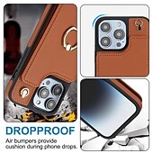 お買い得  iPhone用ケース-電話 ケース 用途 iPhone 16 Pro Max プラス iPhone 15 プロマックスプラス iPhone 14 13 12 11 Pro Max Plus iPhone 14 Pro Max iPhone 13 12 11 Pro Max バックカバー バンカーリング ストラップ付き カード挿入口 レトロ風 TPU PUレザー