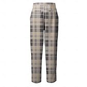 billiga Smal-Herr Rutig Kostymbyxor Medium Midja Business Casual Formell Vardag Dragkedja Ficka Sommar Vår Höst 3D-tryck Blå Khaki grön Ljusgrå
