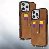 abordables Carcasas iPhone-teléfono Funda Para iPhone 16 Pro Max Plus iPhone 15 Pro Max Plus iPhone 14 13 12 Pro Max Plus iPhone 14 Pro Max iPhone 13 12 Pro Max Funda Trasera con Soporte Espejo con cordón Retro TPU Cuero de PU