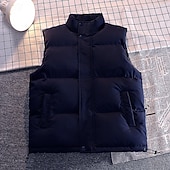 billiga Herrarnas puffer väst-Herr Pufferväst Dagligen Ledigt Vår &amp; Höst Ficka Polyester Bekväm Ensfärgat Dragkedja Hög krage Svart Vit Blå Väst