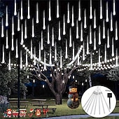 abordables Funciona con energía solar-1 luz solar de lluvia de meteoritos, 30 cm, 8 tubos, 192 ledes, luces para aleros de árbol de Navidad para decoración de árboles de Navidad y jardines