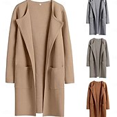 abordables Manteaux &amp; trenchs-Femme Manteau d&#039;hiver Chaud Respirable Poche Décontractées Plein Vacances Plein Air Usage quotidien Sortie Ouvrir le devant Longue Col rabattu Standard manche longue Vêtements d&#039;extérieur Noir Marron