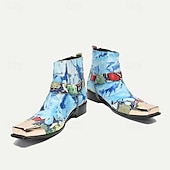 abordables Botas de cuero de primera calidad-Botines de piel de vacuno de primera calidad para hombre: botas de motociclista estilo western con estampado de serpiente colorido y puntera metálica