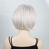 economico parrucca più vecchia-parrucche corte biondo platino per donne parrucca bob parrucca liscia naturale riga laterale per cosplay da festa quotidiana
