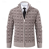 preiswerte Herren Strickjacke-Herren Strickjacke Zip Pullover Reißverschluss Grobstricken Stricken Standard Zip Tasche Geometrisch Stehkragen Strickware Elegant Heim Arbeit Bekleidung Bischof Frühling Herbst Schwarz Marineblau M