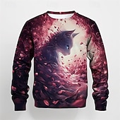 billiga Pojkens 3D-djur-Pojkar 3D Grafisk Tecknat Katt T-shirt Långärmad Vår Höst Mode Grundläggande Barn 4-12 år Rund hals Utomhus Ledigt Dagligen Normal