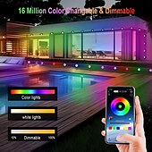 זול מופעל באמצעות USB-ממשק usb שחור גג גג קבוע, LED מחרוזת אורות נצח 49ft 50 לדים עם אפליקציית bluetooth עם בקר מפתח ir44 rgbic אור אינטליגנטי ip65 גג עמיד למים חג חג המולד בחוץ