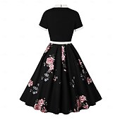 baratos Vestidos-Retro Vintage Anos 50 Hepburn Vestidos Floral Poá Linha A Decote Redondo Fantasia Mulheres Carnaval Ano Novo Baile de Máscaras Casual / Diário Festa de Solteira Adulto Vestido