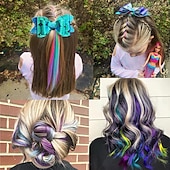 abordables Clip dans les extensions-12 pièces extensions de cheveux colorées droites multicolores clip en coloré 20 pouces extensions de cheveux arc-en-ciel pour enfants femmes cadeaux Halloween fête de Noël points forts (12 pièces