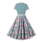 baratos Vestidos-Retro Vintage Anos 50 Hepburn Vestidos Floral Poá Linha A Decote Redondo Fantasia Mulheres Carnaval Ano Novo Baile de Máscaras Casual / Diário Festa de Solteira Adulto Vestido