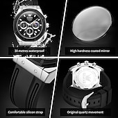baratos Relógios Quartz-OLEVS 9911 Relógios Masculinos com Pulseira de Silicone à Prova d&#039;Água Cronógrafo Fase da Lua Relógio Masculino Luxuoso Multifuncional