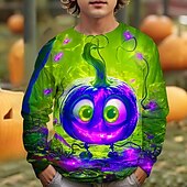 billiga Pojkens 3D Vision &amp; Geometri-Pojkar 3D Grafisk Tecknat Pumpa T-shirt Långärmad Vår Höst Mode Grundläggande Barn 4-12 år Rund hals Utomhus Ledigt Dagligen Normal