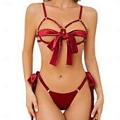 olcso Karácsonyi pizsama-Mikulás Mrs.Claus Babydoll Alsónemű Melltartó és bugyi szett Tanga Fehérnemű Női Karácsony Újév szenteste Szexi Felnőttek Parti Karácsony Melltartó