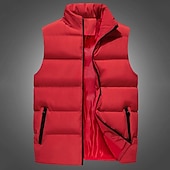 billiga Herrarnas puffer väst-Herr Pufferväst Gilet Quiltad väst Semester Dagligen Datum Mode Ledigt Höst vinter Ficka Polyester Håller värmen Bekväm Ensfärgat Dragkedja Hög krage Normal Svart Vin Rubinrött Blå Väst