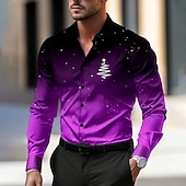 お買い得  クリスマスツリーの衣装-クリスマス 男性用 クリスマスツリー シャツ ドレスシャツ ボタンアップシャツ 長袖 カジュアル パーティーイブニングウェア 日常 秋 冬 春夏 シャツカラー ボタンアップ 3Dプリント ライトブルー バイオレット ルビーレッド ブルー グリーン