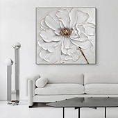 abordables Peintures fleurs/botaniques-peinture à l&#039;huile peinte à la main peinture florale 3D couteau à palette fait à la main fleurs peinture à l&#039;huile art mural grande peinture texturée blanche 3D peintures décoratives modernes